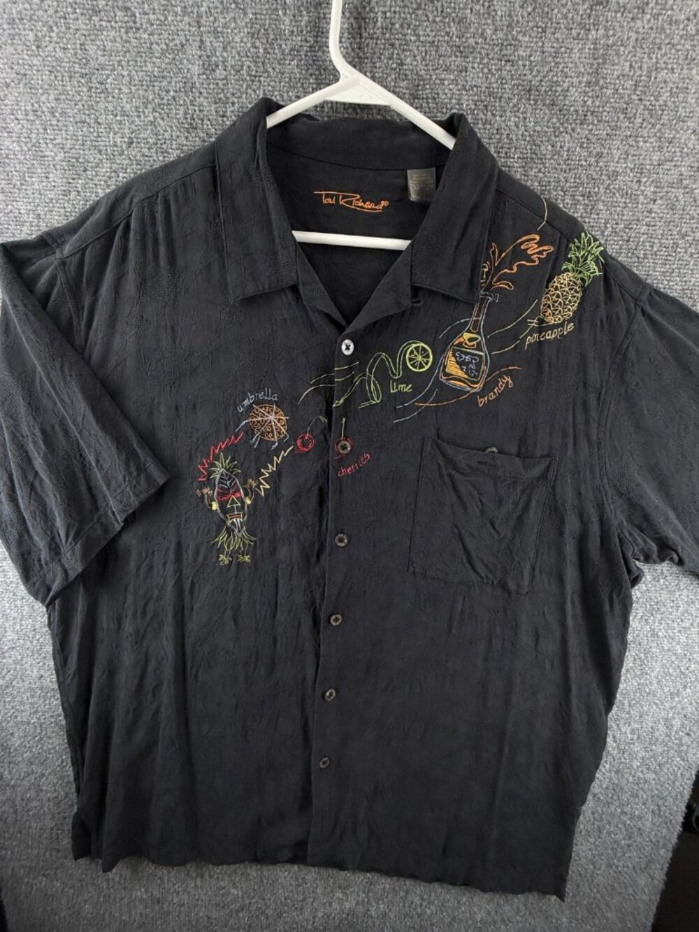 Tori Richard Black Floral Lime Drinking 2XL Silk Tiki Hawaii Camp Short Sleeve